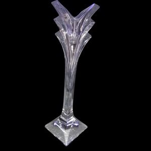 One Mikasa Vintage Lead Crystal Glass Candle Holder Stick 12In.Tall Fluted Tulip